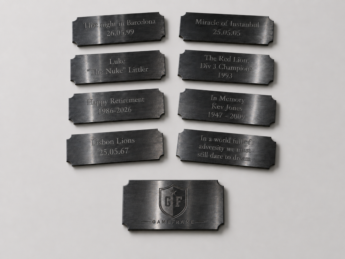 Engraved samples - Game Frame Personalisation plaque Player, Moment, Date
